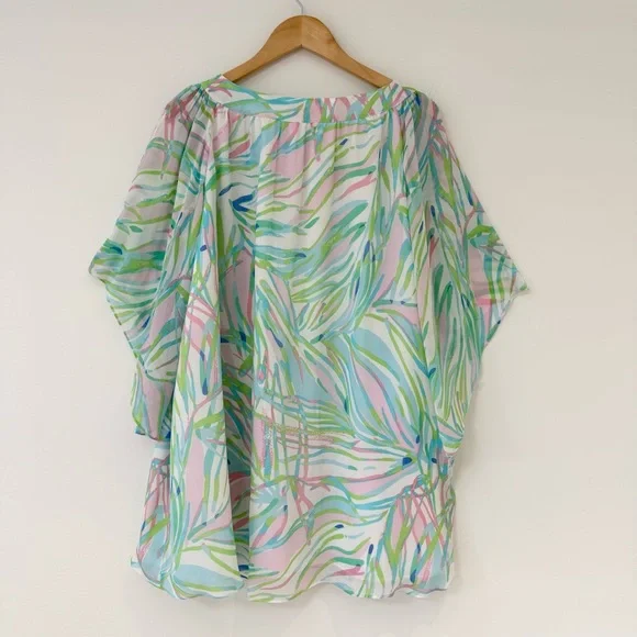 Lilly Pulitzer Silk Marietta Caftan Mini Dress in Salute Print Bell Sleeve Sz M - Picture 7 of 16